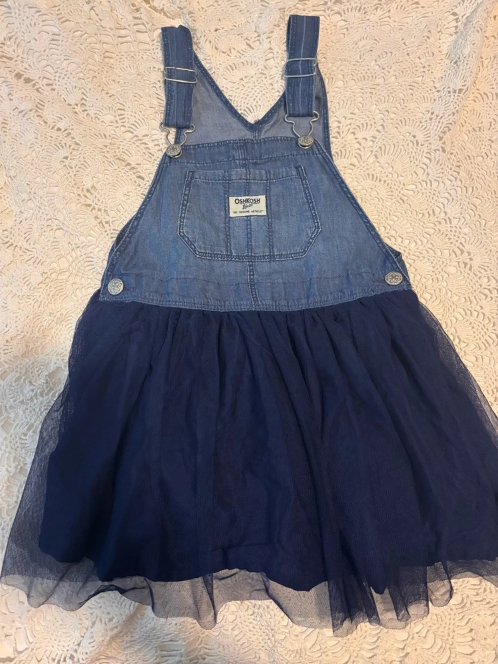 OshKosh B'gosh Navy Denim Tulle Overall Dress